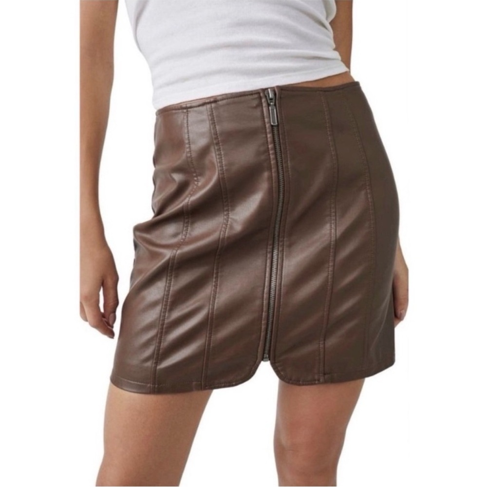 Free People Brown Leather Mini Skirt NWOT